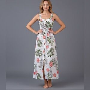 Boho Tropical Print Button Up Cami Dress